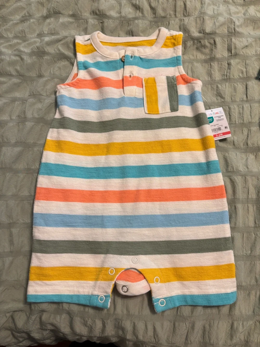 Garanimals Sleeveless Striped Romper in Yellow, Coral, Blue, Green, Cream